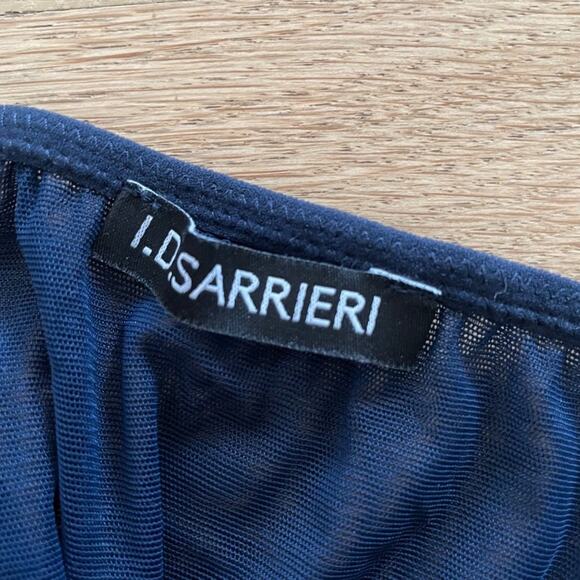 I.D. Sarrieri Tuscan Holiday Embroidered Stretch Tulle Briefs in Navy & Beige - Picture 3 of 8